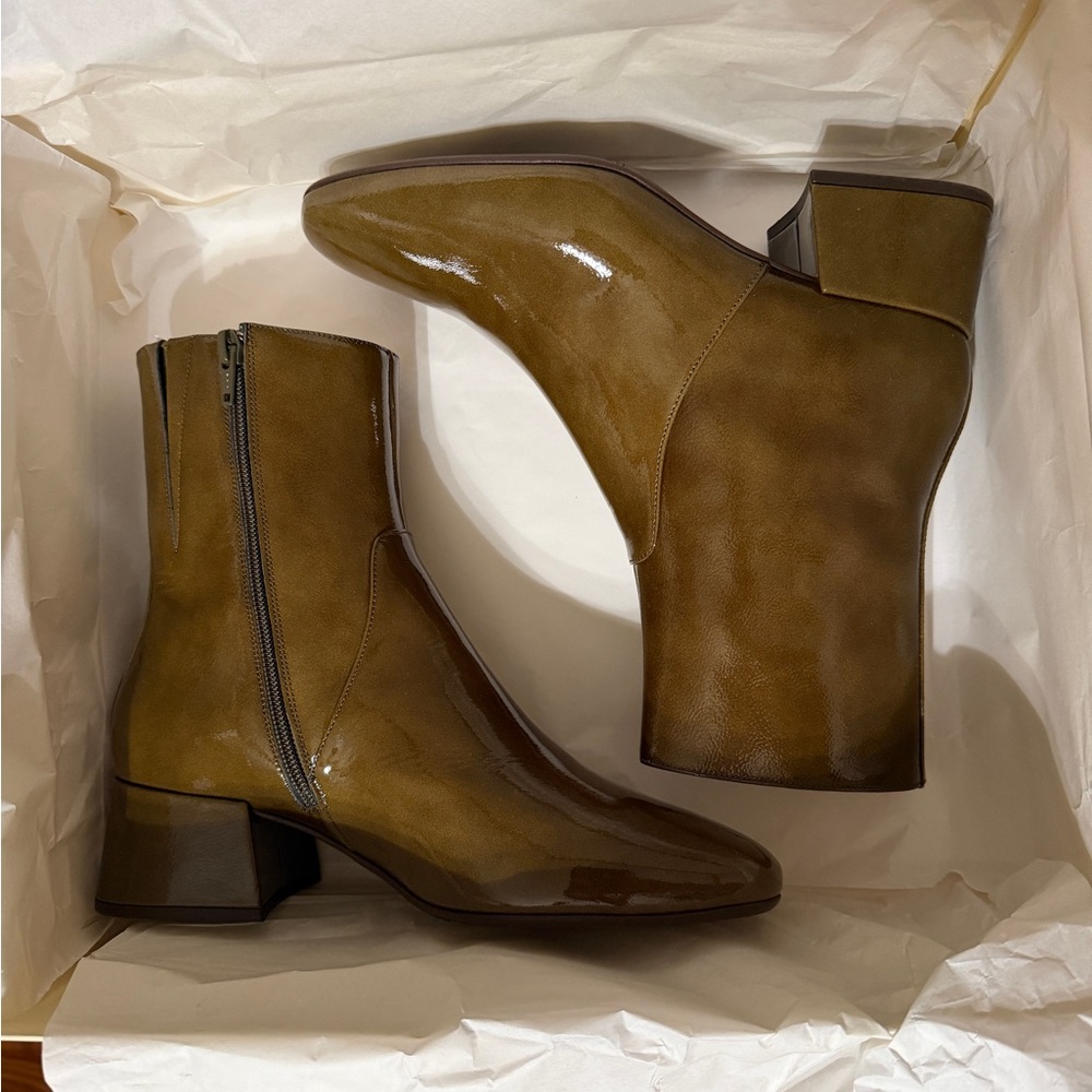 Sezane Paulette Low Boots Patent Olive Green - Size 8 - Picture 6 of 6
